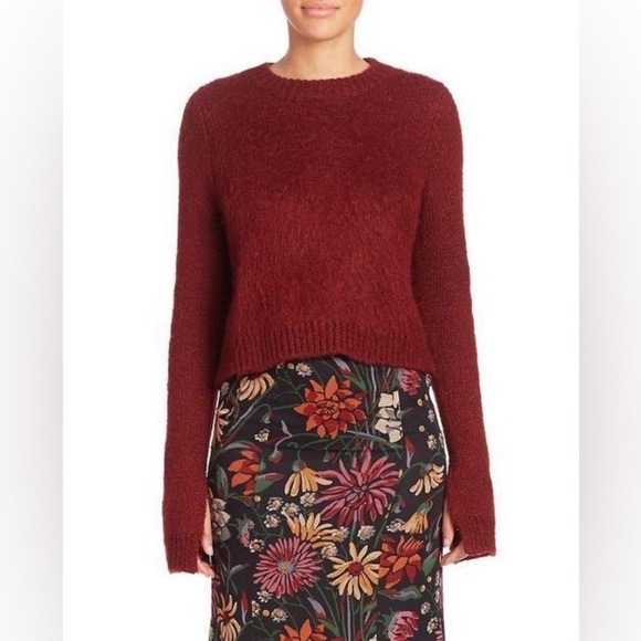 Cinq a Sept Womens Causal Fluffy Knits Sweater Cozy Red Crop Small Designer - Picture 1 of 9